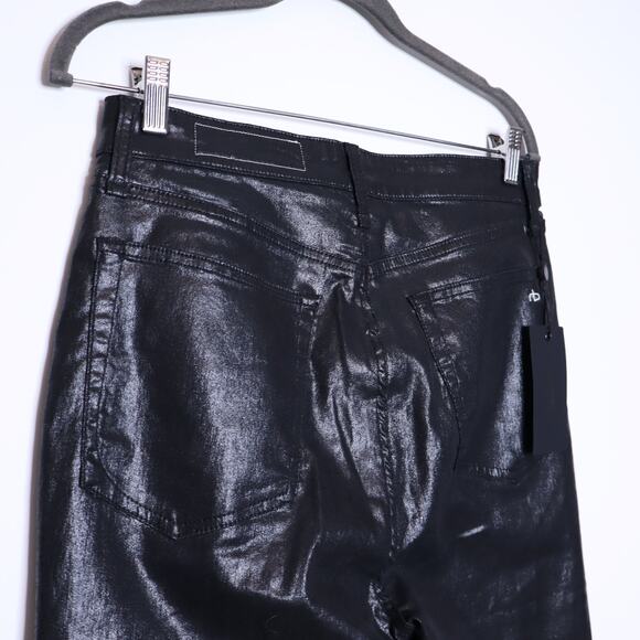 RAG & BONE Casey High Rise Ankle Flare Jean Coated Black 5-Pocket Women's 31 - Picture 10 of 16